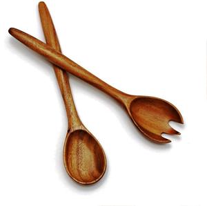 Ensemble de couverts Mirha International, cuillère et fourchette, service à salade, bois naturel avec 2 spatules, durable, fait à la main, taille S, ustensiles - Product Image 4