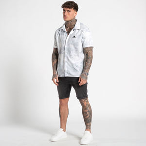 Bleu printemps personnalisé mode chemises 2025 chic hommes vêtements boutonné chemises rides Stretch impression chemise décontractée - Product Image 1