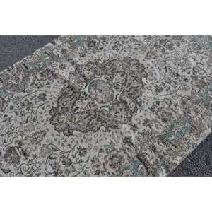 พรมตุรกีวินเทจคลาสสิกสีเทาสีฟ้าขนาด5.5x9.4ฟุตทำด้วยมือผ้ากำมะหยี่สี่เหลี่ยมปะต่อการออกแบบสำหรับวัยรุ่นห้องนั่งเล่น - Product Image 5