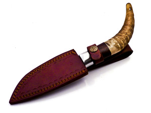 Couteau de chasse fait main au design magnifique personnalisé OEM avec mitre en acier manche en bois de rose et corne de bélier couteau de camping - Product Image 4
