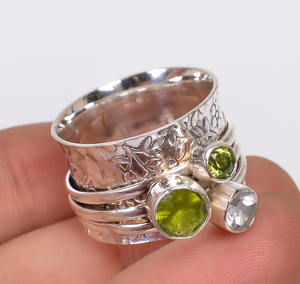 Natural Peridot Honeybee <b>Spinner</b> <b>Ring</b>, Peridot Jewelry, Women Jewelry, 925 Sterling Silver Plated <b>Ring</b>, Women Gift Jewelry - Product Image 3