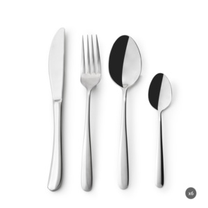 Durable Silver Color Stainless Steel Metal 24-pcs Flatware Set Contemporary Minimal Design Mirror Polishing Prestige by Excelsa - Product Image 1