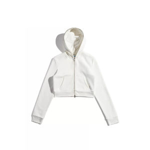 Sudadera corta de lana suave de manga larga para mujer, fabricante de ropa B2B, sudaderas con cremallera y logotipo frontal, sudaderas con capucha - Product Image 1