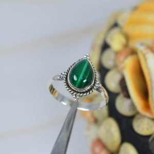 Natural Malachite Smooth Pear Shape Carved Gemstone Ring 925 Sterling <b>Silver</b> Party Wear Fashion Rings <b>Women</b> Jewelry in Bulk - Product Image 6