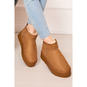 Bottines Chelsea marron à doublure fourrée, semelle plateforme, bout carré, hauteur mi-mollet, saison automne, tige en cuir de vachette, fermeture à lacets, caoutchouc EVA - Product Image 2