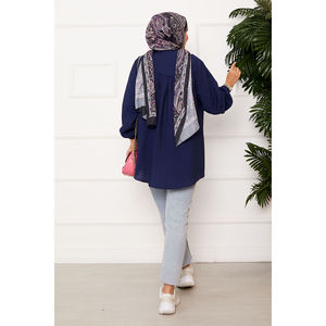 <span class=keywords><strong>Camicia</strong></span> <span class=keywords><strong>Kimono</strong></span> Blu Navy da <span class=keywords><strong>Donna</strong></span> con Colletto a Fiocco, Stile Vintage, Casual, in Lino e Popeline, Lunghezza Lunga per Primavera e Autunno, Taglia XL - Product Image 4