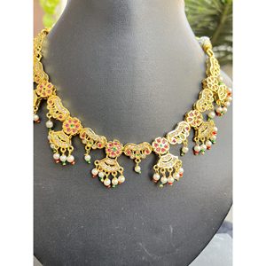 <b>Indian</b> Mores Rajasthani Traditional Jadau Gold Plated Moissanite Half Moon Necklace and Earring <b>Set</b> for Wedding Ethnic - Product Image 3