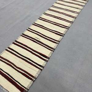 Vintage Turkish Rug, 2.6x10.2 ft <b>Runner</b> Rug, <b>Red</b> White Southwestern Rug - Product Image 2