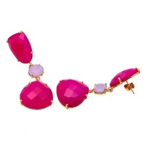 Boucles d'oreilles rondes et en forme de poire en argent Sterling 925, Fuchsia et lavande, calcédoine, nouvelle collection - Product Image 1