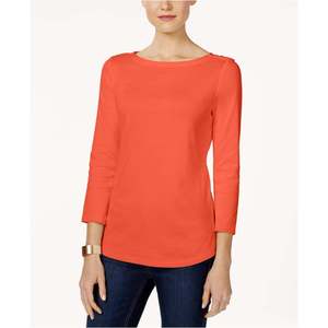 Maglia da Donna Charter Club Taglia Petite XL in Cotone Pima Rosso con Bottoni sulle Spalle, Motivo a Quadri, Tessuto Traspirante Lavorato a Maglia, Stile Semplice e alla Moda - Product Image 1