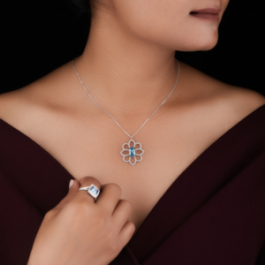 Ashoka สีน้ำเงินตัดมอยส์ซาไนต์สีฟ้าพิเศษ18K จี้แฟชั่น925สร้อยคอเงิน vabs เพชรที่ดีที่สุด - Product Image 4