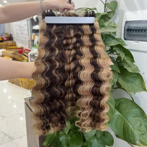 เครื่องยืดผมมนุษย์แบบคู่ยาวคลื่นลึกแบบหลวมสีไฮไลต์ผมแท้จากเวียดนามผมต่อแบบทอสองชั้น100กรัม - Product Image 5