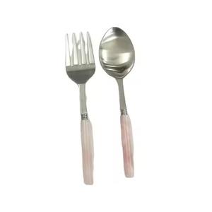 Juego de Servidores de Ensalada Decorativos de Metal para Cocina, Diseño Nuevo, Acabado Plateado Espejo, Mango Blanco Perla, Juego para Servir Ensaladas - Product Image 5