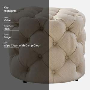 Poufs modernes en velours beige pour chambre à coucher ou salon - Product Image 3