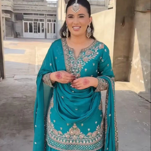 Traje Sharara Plazzo de secuencia de bordado de diseñador indio y paquistaní con estilo para mujer para funciones de boda y fiesta - Product Image 1