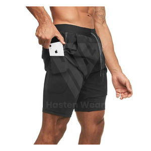 High Durable <b>Men's</b> Gym Workout Training <b>Shorts</b> Athletic Exercise Wear Polyester Nylon & Cotton Made Double Layer <b>Short</b> Pants - Product Image 3