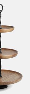 Présentoir à gâteaux moderne à 3 niveaux en bois d'acacia avec tige en métal noir, tour à cupcakes ronde, plateau à étages style ferme, présentoir à desserts - Product Image 6