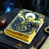 Dragon Leather Journal Printed Book of Shadows with Lock & Deckle Paper Fantasy Grimoire Vintage Writing Hardcover Notebook
