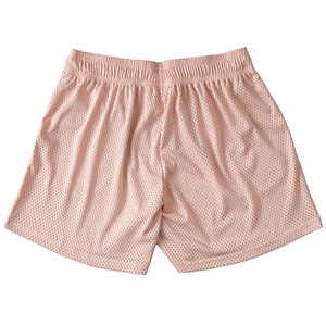 Shorts pour hommes en maille rose simple, à cordon de serrage, taille haute, séchage rapide, respirant, décontracté, pour le basketball, avec logo personnalisé, rayé, longueur courte - Product Image 2