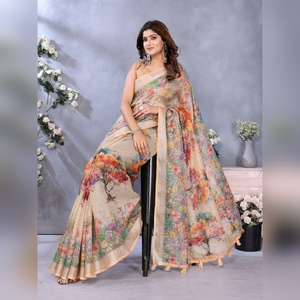 ผ้าส่าหรีลายดอกไม้หลากสีสันโทนเบจแบบมืออาชีพ รุ่น GG-423  ซักเฉพาะ  ให้ความรู้สึกนุ่มละมุน  ประกายละเอียดอ่อน  และมีเอกลักษณ์เฉพาะตัว - Product Image 4