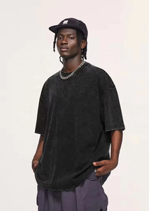 Streetwear Cut Edge Stone Camiseta lavada con ácido Distressed Boxy Cropped 100% algodón Tie Dye Sun Faded T Shirt para hombre - Product Image 4