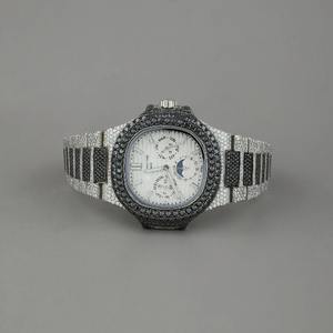 Reloj Automático de Acero Inoxidable con Moissanita Cultivada en Laboratorio, Esfera Negra con Diamantes Blancos, Reloj de Cuarzo de Lujo para Hombre, Estilo Hip Hop - Product Image 4