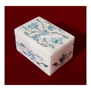 Haute qualité pur marbre blanc fait à la main travail vert nacre décoratif incrusté bijoux coffrets cadeaux au meilleur prix le plus bas - Product Image 1