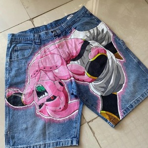 SENSEL SPORTS Customized Men's Denim Shorts Painted Acid Wash Distressing Effects Flower Embroidery Leather Patch Zipper Button - Product Image 5