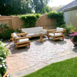 Juego de sofá de bambú modular de 3 plazas para interior/exterior de diseño único con 2 sillas y mesa central, muebles de exterior para sala de estar - Product Image 1