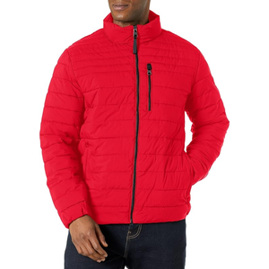 Veste d'hiver décontractée en toile légère pour hommes Bomber matelassé avec capuche coupe-vent et logo avant Design Puffer Outwear - Product Image 2