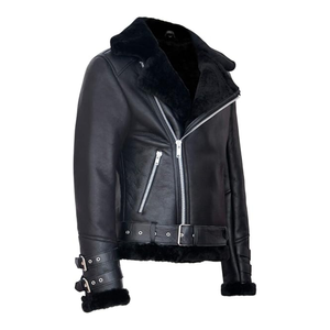 Invierno cálido alta calidad moda Streetwear piel de oveja chaquetas de cuero diseño personalizado hombres Biker chaquetas con cremallera - Product Image 2