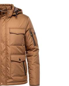 Chaqueta Acolchada Marrón para Hombre con Capucha, Chaqueta de Invierno Cálida con Múltiples Bolsillos, Ropa de Calle Informal, Cortavientos - Product Image 3