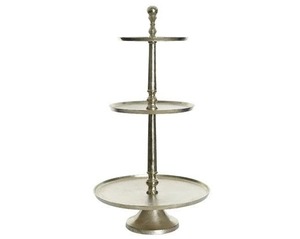 High-end decorative metal <b>cake</b> <b>stand</b> with baroque-style floral etchings and strong durable base for luxury bakery <b>cake</b> serving - Product Image 2
