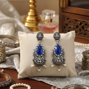 Elegant Oxidised Chandbali <b>Earrings</b> for Women Handcrafted Indian Antique Design Dangle Jewelry for Daily Use - Product Image 3