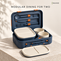 Ensemble de vaisselle portable en PP pour deux personnes, ensemble de pique-nique modulaire avec deux plateaux, bols, couverts pliants pour les repas en voyage