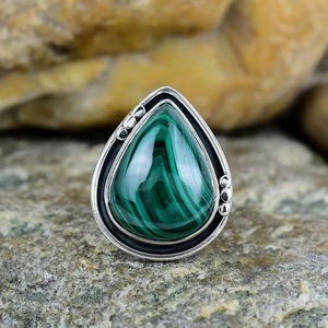 Unique Handmade 925 Sterling Silver Malachite Gemstone <b>Ring</b> for Women Boho Style Stackable Jewelry Custom Size Available - Product Image 1