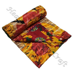 Wholesale Jaipuri Indian Handmade 100% Cotton Floral <b>Kantha</b> <b>Quilts</b> Indian Reversible Hand Stitched Heavy Throw Old Sari Blanket - Product Image 2