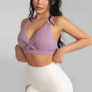Wholesale Custom Design and logo V-Neck Yoga Crop Top Bra <b>Underwear</b> Women Push up Fitness Running Shockproof <b>Sports</b> Bras - Product Image 1