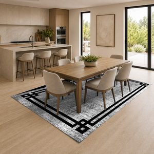 Alfombra de Chenilla Lavable a Máquina con Estampado Digital Tradicional Anatolia en Gris Carbón, Antideslizante, Modelo LXDP-0079 de RUGS DEPOT, Venta al Por Mayor - Product Image 4