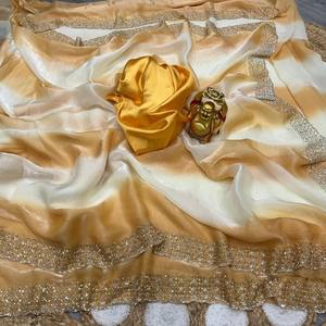 Sari en soie spatiale avec un travail lourd de jarkhan et un chemisier assorti en soie spatiale, sari de créateur haut de gamme pour les fêtes et les mariages pour femmes - Product Image 2