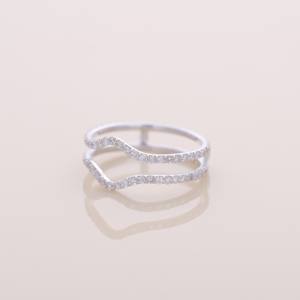 Anillo de Boda Curvo con Diamante Redondo Cultivado en Laboratorio, Plata de Ley 925 Sólida, Engaste Pavé, Apilable - Product Image 2