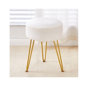 Taburete de Bar otomano de gran calidad de diseño simple con top de cuero gris, mini taburete con soporte brillante plateado, la mejor tarifa premium de calidad - Product Image 3