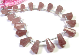 Perles Briolette en forme de larme de Quartz fraise rose 10-12mm 8 "brin naturel fraise Quartz cône gemmes perles à facettes - Product Image 3