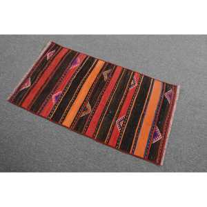 Alfombra Turca Kilim, Alfombra Vintage de 1.8x3.2 pies, Alfombra de Lana con Rayas Rojas - Product Image 2