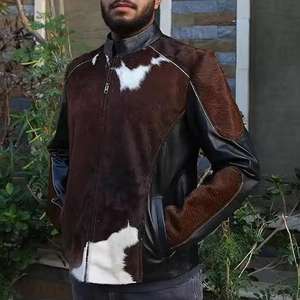 Veste de motard en cuir de vache naturel de qualité supérieure, avec poils, décontractée, coupe-vent, manteau d'hiver, bouton, style streetwear, chauffée - Product Image 3