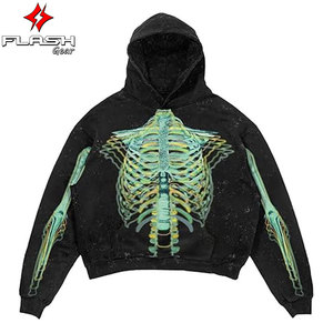 Sudadera con Capucha de Forro Polar de Poliéster Grueso de Alta Calidad con Estampado de Calavera Bordada Lavada de Invierno con Logotipo Personalizado para Hombre - Product Image 2