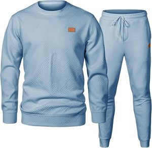 Ensemble sweat-shirt col rond et pantalon de jogging en coton respirant à motif jacquard pour adultes – Tenue décontractée pour l'automne - Product Image 6