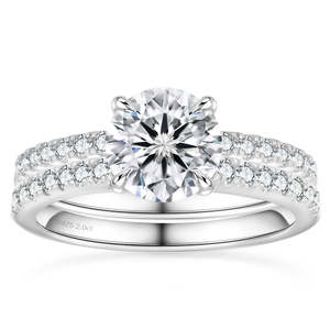 Anello di Fidanzamento con Moissanite a Fiore 2.0ct 1ct, Diamante Sintetico VVS GRA, Placcato Oro Bianco, Argento Sterling 925, Anello Promessa - Product Image 1