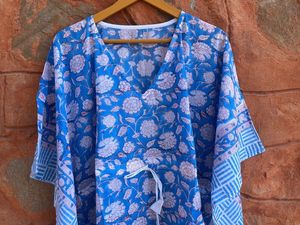 Caftán con estampado de bloques indios hecho a mano para mujeres y niñas, colección de verano, nueva ropa universitaria, Top corto lavable para Noche de playa - Product Image 2