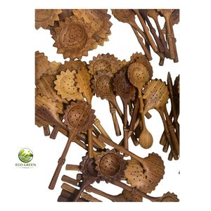 Cuchara ranurada de madera roja de girasol, utensilio de servir ecológico con acabado pulido espejo, herramienta de cocina para café, hogar y restaurante - Product Image 4